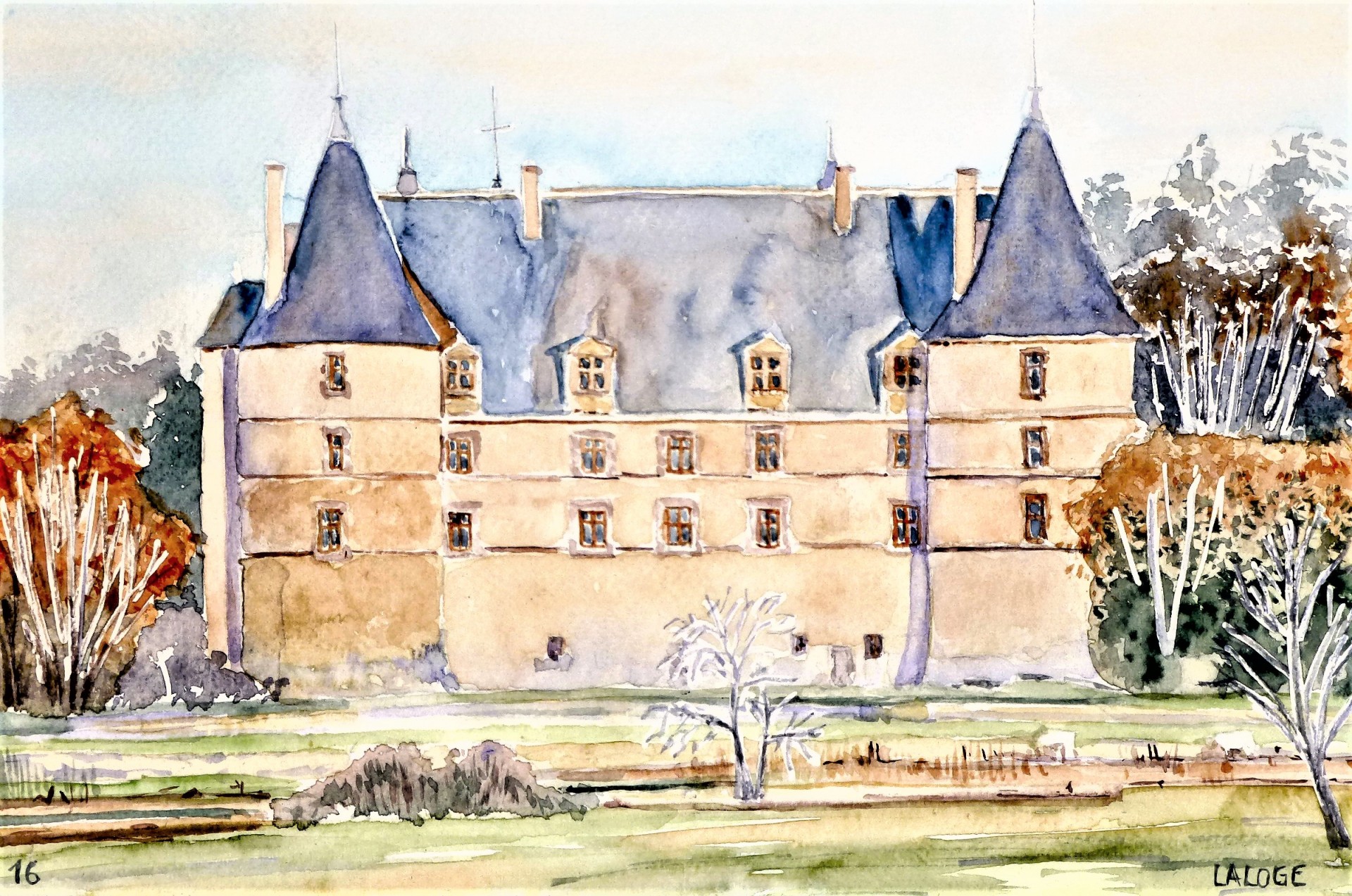 2016-03 - Château de Jaligny sous le soleil couchant - cadre 30x40