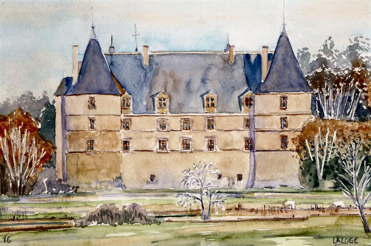 2016-03 - Château de Jaligny sous le soleil couchant - cadre 30x40