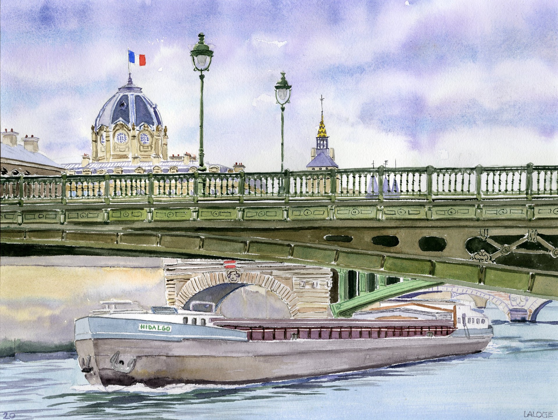 2020-37 - Paris Péniche sous un pont - cadre 40x50 - S