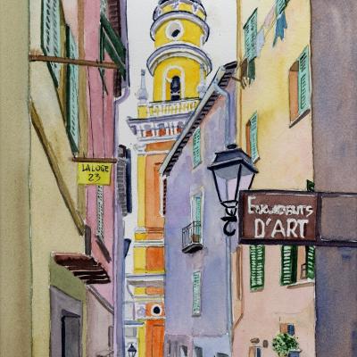 2023-07 - Ruelle sur clocher de Menton - cadre 30x40 - S