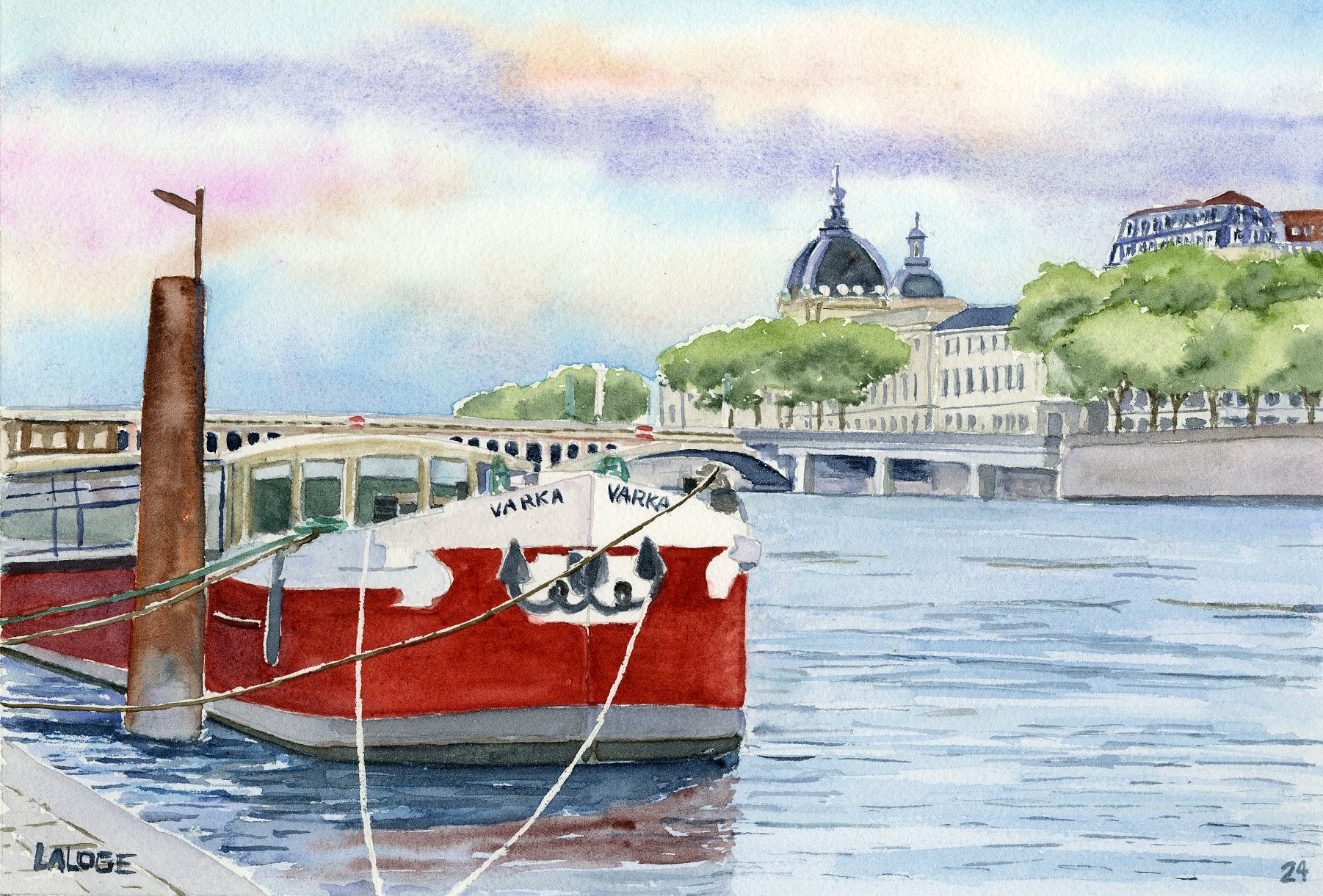 2024 -14 - Lyon péniche sur les quais du Rhône - cadre 30x40 - S