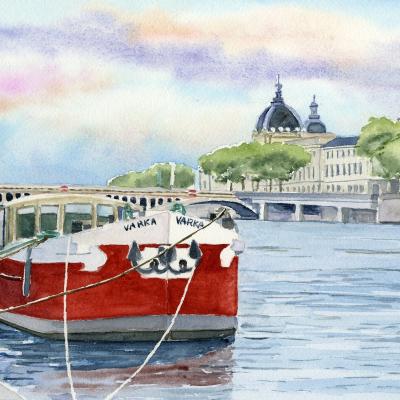 2024 -14 - Lyon péniche sur les quais du Rhône - cadre 30x40 - S