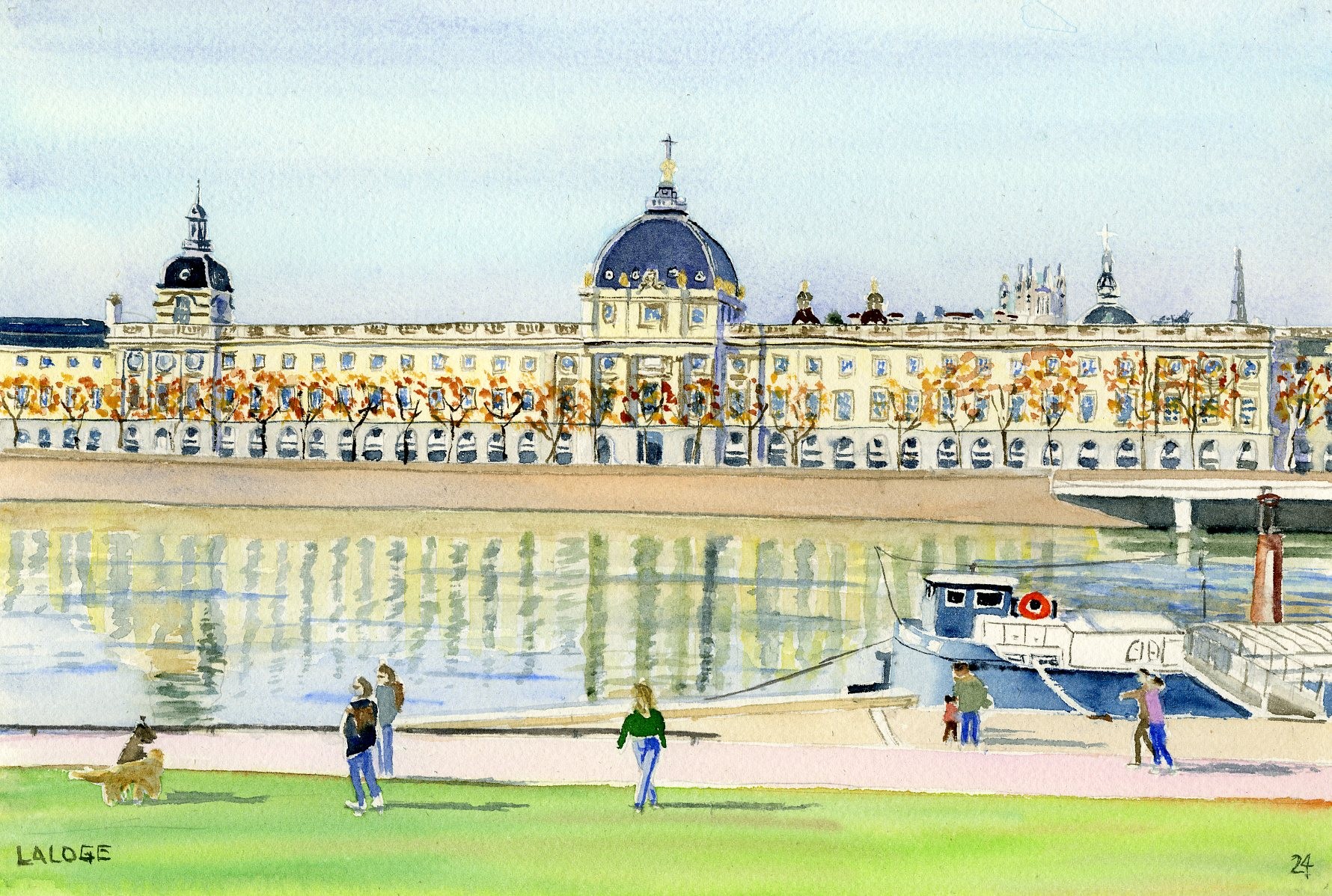 2024-17 - Lyon Quai du Rhône Hôtel Dieu en hivers - cadre 30x40 - S