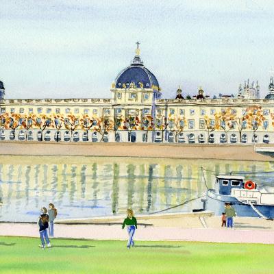 2024-17 - Lyon Quai du Rhône Hôtel Dieu en hivers - cadre 30x40 - S